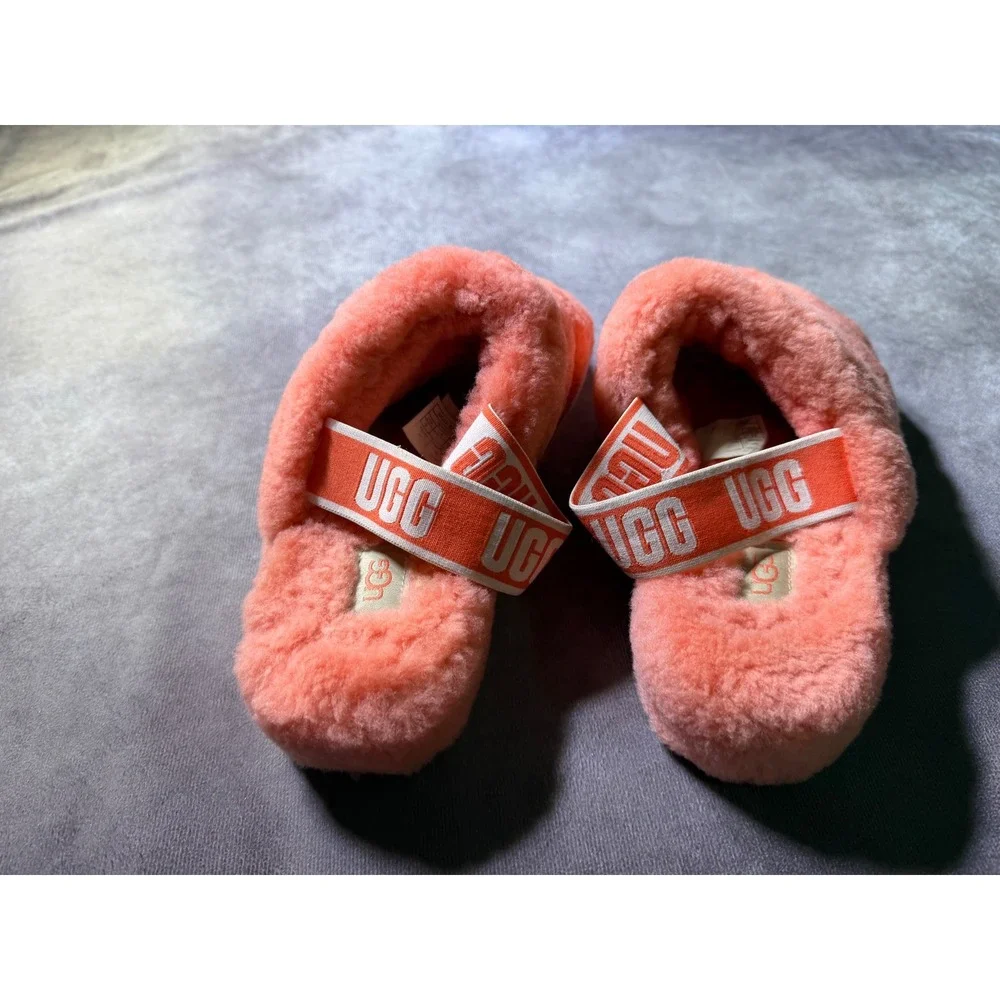 UGG Fluff Yeah Slide Coral Pink Sheepskin Slingback Sandals 1095119K